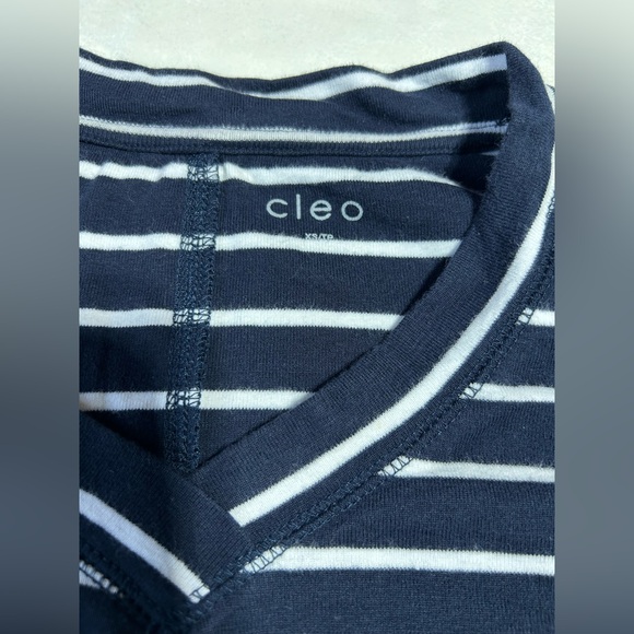 Cleo Navy & White Striped 3/4 Sleeve V-Neck Top - Picture 2 of 3